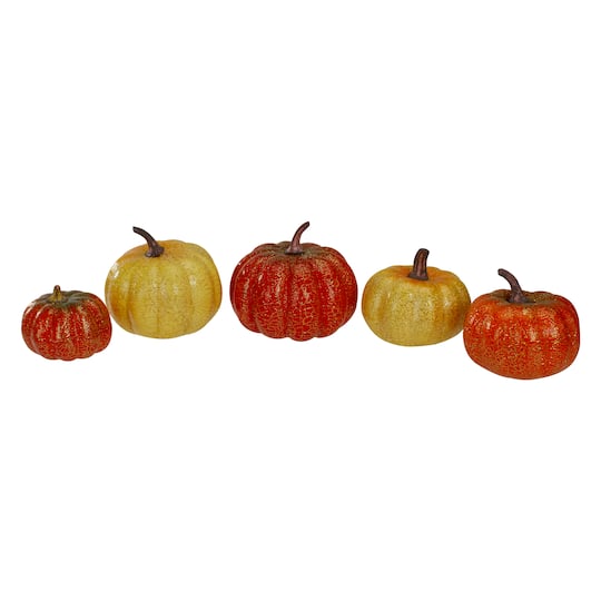 34340448 4 in. Artificial Pumpkins Fall Harvest Tabletop Decor - Set of 5